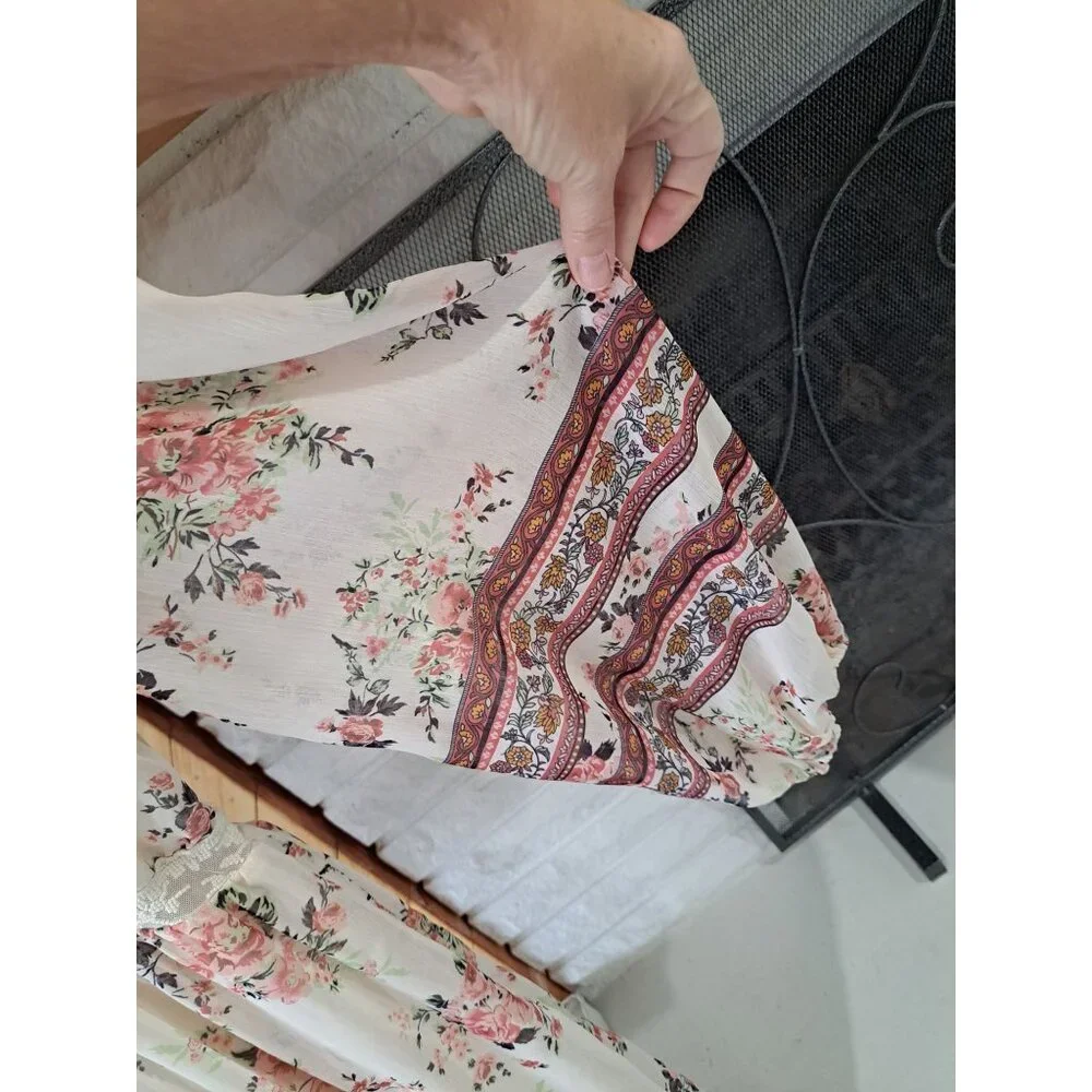 Penelope Rose Floral Maxi Dress XL Lace Trimmed Boho Long Sleeve Tiered Buttons - Picture 4 of 12